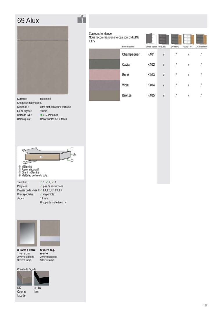 Collection façade Beckermann Alux · GdP 1 · Mélaminé · 5 coloris
