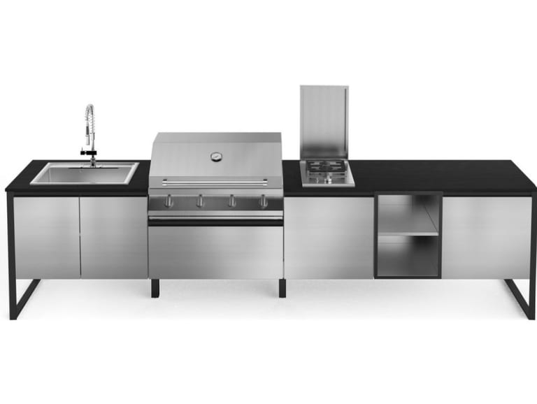 STEEL CUCINE GEA T35-60 SS-A-L, cuisine d'extérieur modulaire anthracite configuration BBQ + plancha.