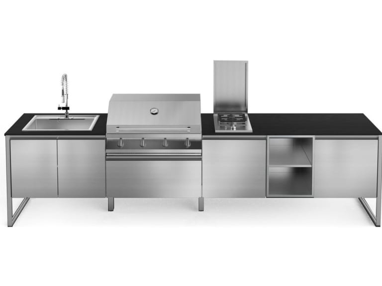 STEEL CUCINE GEA T35-60 SS-N-L, ensemble modulaire naturel BBQ + plancha pour cuisine d'été.
